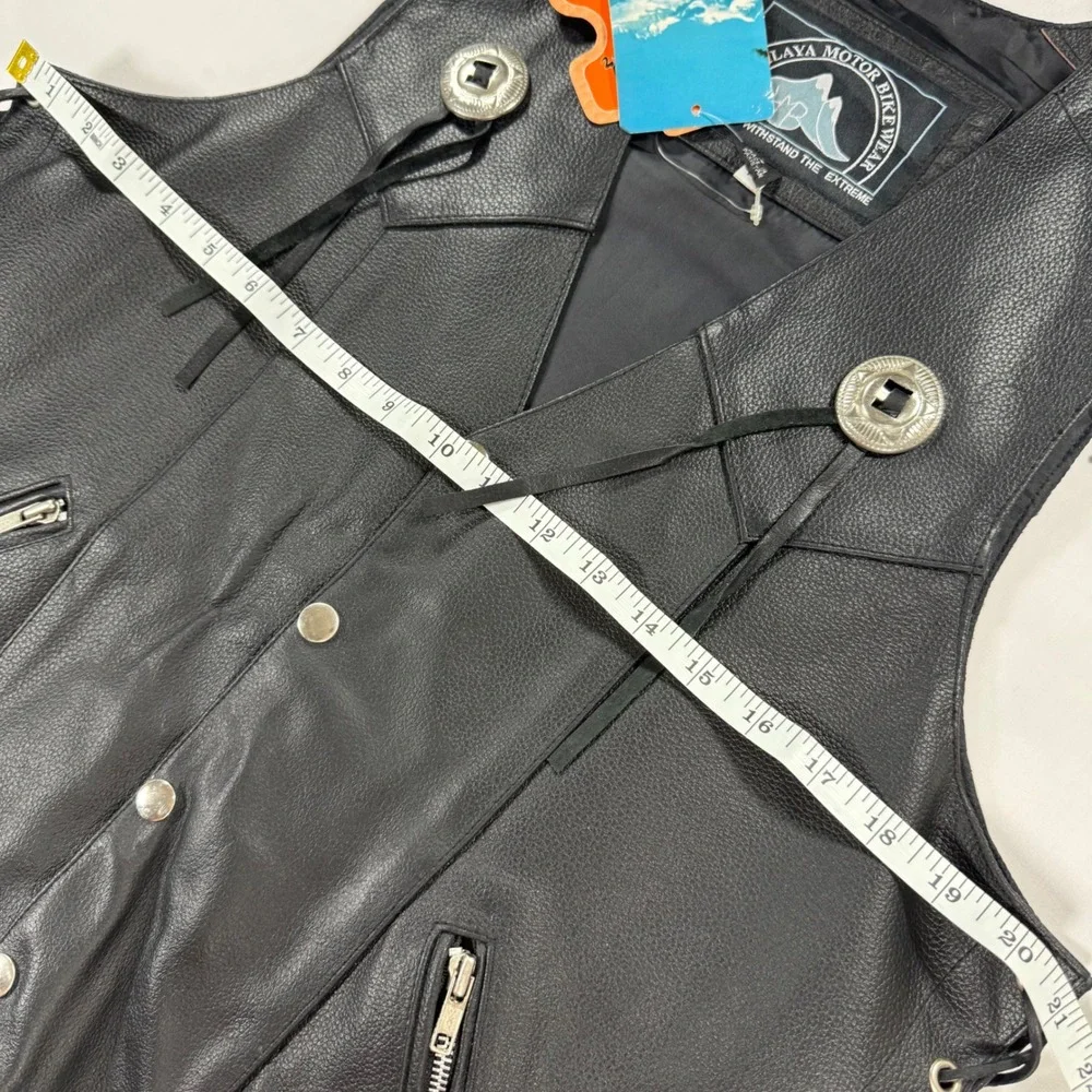 Himalaya Motor Bikewear Mens Black Leather USA Biker Vest Concho Side Lace S